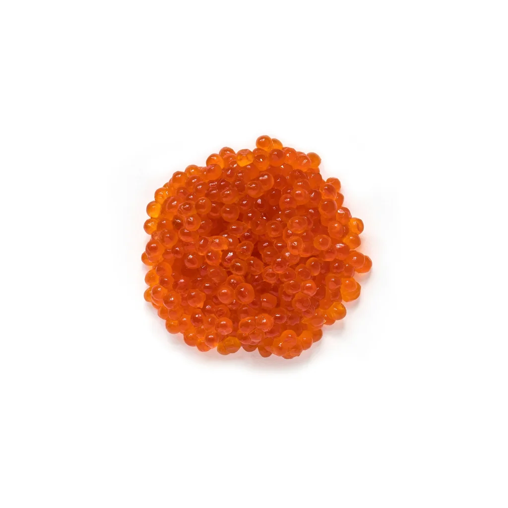 Huevas rojas de salmón rosado